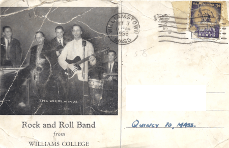 Whirlwinds postcard from 1958 with Art Bearon, Harry Lewis, Brad Perry, Hap Snow, and Stefano Torossi (courtesy of Luci Bearon)