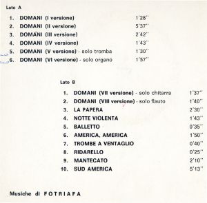 Fotriafa (aka Stefano Torossi) - Una tema tante variazioni (early 1970s) Lupus Records back
