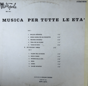 Beppe Carta and Stefano Torossi - Musica per tutte le eta' (1970s) Metropole Records back