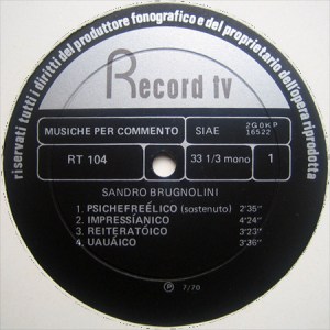 Sandro Brugnolini - Underground (1970) Record TV Discografica label A