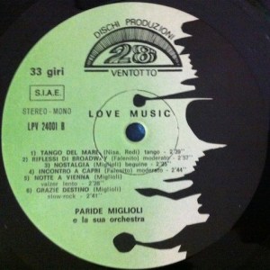 Paride Miglioli e La Sua Orchestra - Love Music (~1971) Dischi Produzioni Ventotto label B